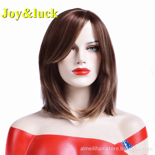Women's Wig Brown Ombre Gold Color Wholesale Price Wigs Dark Root  Ladies Hair Natural Straight Short Bob Synthetic Hair Wigs